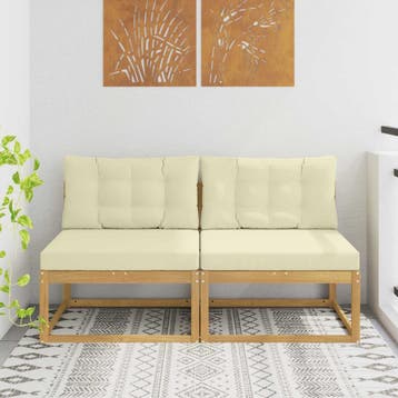 vidaXL 2 Stuk Buiten Midden Sofa Polyester Wit, Verzenden, Nieuw, 2 zitplaatsen
