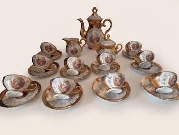 Porcellane - Koffieservies voor 10 (23) - Porselein, Verguld, Antiek en Kunst