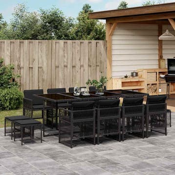 vidaXL 13-delige Tuinset met kussens poly rattan zwart, Verzenden, Nieuw, 2 zitplaatsen, Tuinset