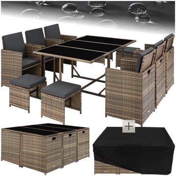 Wicker zitgroep Malaga 6+4+1 met beschermhoes - natuur, Verzenden, Nieuw