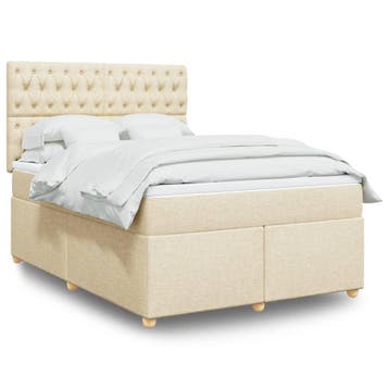 vidaXL Boxspring met matras stof crèmekleurig 140x190 cm, Huis en Inrichting, Slaapkamer | Bedden, Verzenden, Crème, Stof, Nieuw