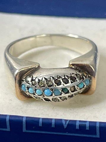 Vintage ring met turkoois en marcasiet - Ring