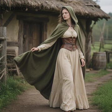 Middeleeuwse Kapmantel van Linnen - Renaissance Cape met Cap, Verzenden