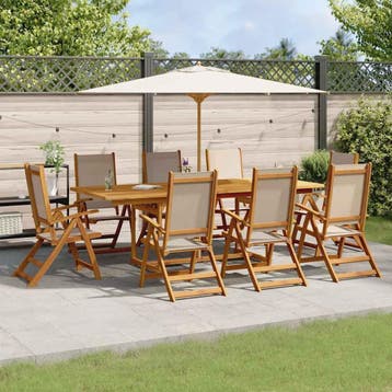 vidaXL 9-delige Tuinset massief acaciahout en textileen, Tuin en Terras, Tuinsets en Loungesets, Nieuw, 8 zitplaatsen, Tuinset