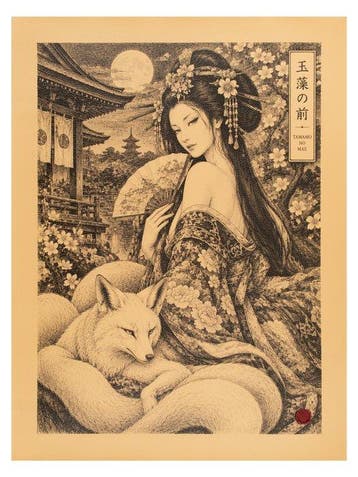 Artistiek wandtapijt Tamamo-no-Mae – De Legendarische, Antiek en Kunst