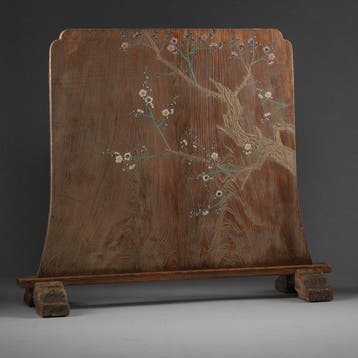Vrijstaand scherm  (tsuitate) met pruimenmotief - Hout,