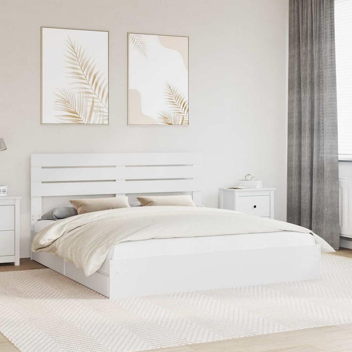 vidaXL Opslag bed met hoofdeinde Wit 180 x 200 cm Bewerkt, Huis en Inrichting, Slaapkamer | Bedden, Wit, Nieuw, Hout, Verzenden