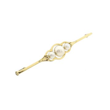 Vintage gouden broche met cultivéparels, Sieraden, Tassen en Uiterlijk, Gebruikt, Ophalen of Verzenden, Met edelsteen, Goud