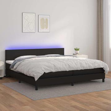 vidaXL Boxspring met matras en LED kunstleer zwart 200x200, Overige materialen, Verzenden, Zwart, Overige maten