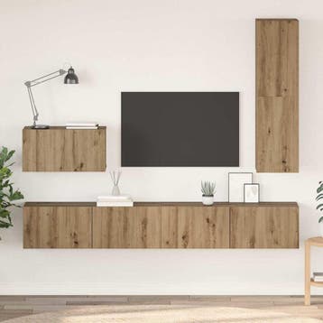 vidaXL Wand TV Kast 4 st Artisan Eiken Bewerkt hout, Minder dan 50 cm, Verzenden, Nieuw, Minder dan 100 cm