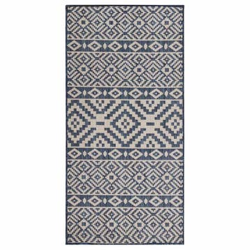 vidaXL Buitenkleed met patroon platgeweven 80x150 cm blauw, Verzenden, Nieuw, Blauw