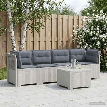 vidaXL 4-Persoons Tuin Sofa met Kussens Rieten Look PP Wit, Verzenden, Nieuw