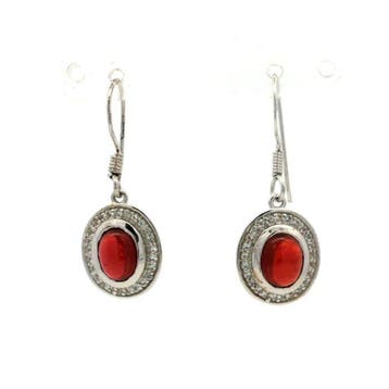 Zonder minimumprijs - Oorbellen Zilver - 3.12ct. tw. Granaat, Nieuw