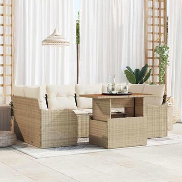 vidaXL Tuin Sofa Set 7 st beige en crèmekleurig, Verzenden, Nieuw, Rotan, 7 zitplaatsen