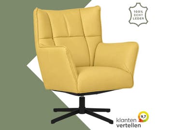 Leren draaifauteuil Lovely - Toledo Lemon (geel), Nieuw, Ophalen of Verzenden, 75 tot 100 cm, Eigentijds, Modern, Retro, Vintage