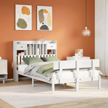 vidaXL Bed met boekenkast zonder matras grenenhout wit, Verzenden, Wit, 190 cm of minder, Overige maten