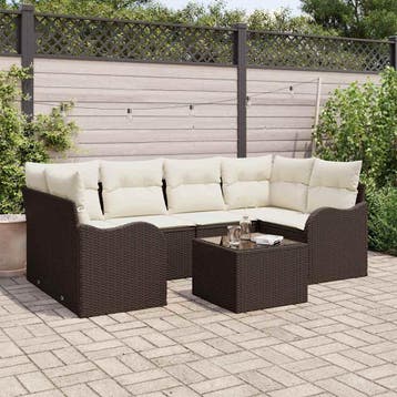 vidaXL Tuin Sofa Set 7 st 6-Aantal zitplaatsen Bruin en, Verzenden, Nieuw, Rotan, 7 zitplaatsen