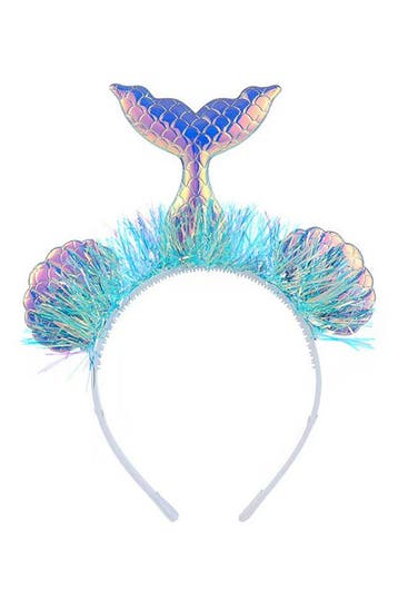 KIMU® Haarband Zeemeermin Blauw Diadeem Schelpen Iridescent, Ophalen of Verzenden, Nieuw, Carnaval, Accessoires