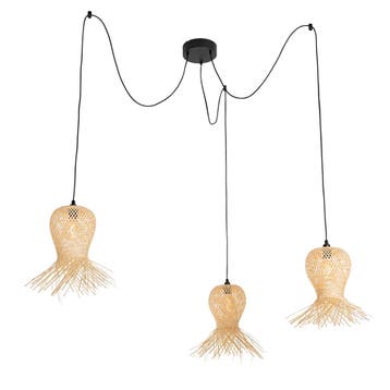 Oosterse buiten hanglamp bamboe 3-lichts IP44 - Carlos, Verzenden, Nieuw