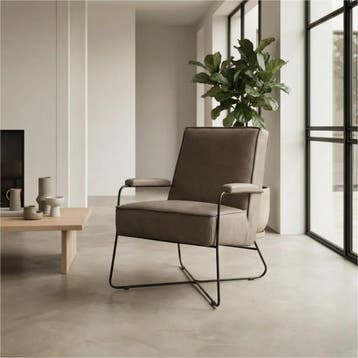Set van 2 Leren fauteuils Hope - Vintage Taupe, Huis en Inrichting, Fauteuils, Nieuw, Ophalen of Verzenden, 50 tot 75 cm, Leer