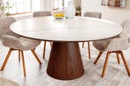 Ronde eettafel UNIQUE 120cm Wit Bruin Walnoot Hout Keramiek, Huis en Inrichting, Ophalen of Verzenden, Nieuw