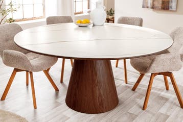 Ronde eettafel UNIQUE 120cm Wit Bruin Walnoot Hout Keramiek, Ophalen of Verzenden, Nieuw