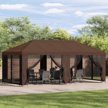 vidaXL Tuin Gazebo met Zijwanden 6 x 3 m Bruin Polyester en, Tuin en Terras, Partytenten, Verzenden, Nieuw