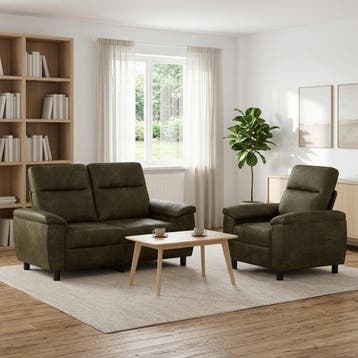 vidaXL Bankstel 2 pcs Legergroen Nep Suede Leer, Verzenden, Nieuw, 150 tot 200 cm