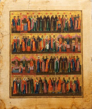 Een kalendericoon (menaion), Russisch Orthodox, 19e eeuw, Gebruikt