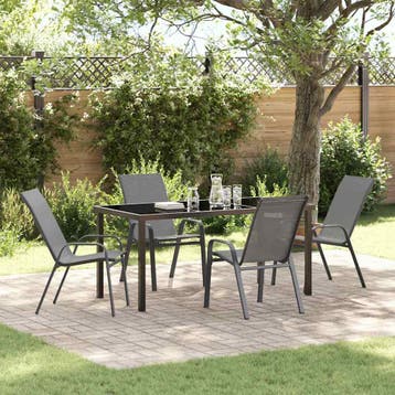 vidaXL Tuin eettafelset 5 pcs Grijs en zwart Poedercoating, Verzenden, Nieuw, Textileen, 5 zitplaatsen