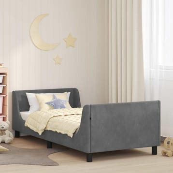 vidaXL Bedframe voor kinderen met hoofdbord Donkergrijs 90 x, Eenpersoons, Verzenden, Nieuw, Stof