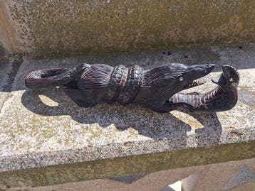 sculptuur, Volpe e cobra - 41 cm - Hout