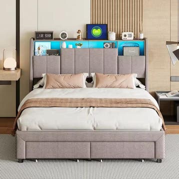 Tweepersoonsbed 140-160x200 cm met LED, USB en Opbergruimte, Verzenden, Nieuw