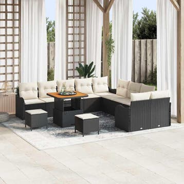 vidaXL Tuin Sofa Set met kussen met opslag 13 pcs Zwart en, Verzenden, Nieuw, Rotan, 3 zitplaatsen