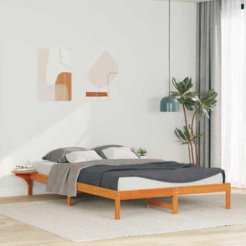 vidaXL Bedframe met Zijtafels Wasbruin 160 x 220 cm Massief, Verzenden, Nieuw, Bruin, Hout