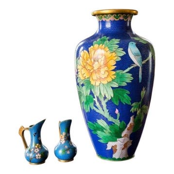 Vaas - cloisonné - China - Trittico Vasi 26 cm (Zonder