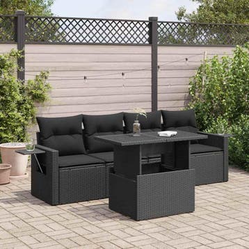 vidaXL 5-delige Loungeset met kussens poly rattan zwart, Verzenden, Nieuw, Loungeset