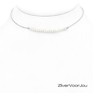 Zilveren rij zoetwaterparel ketting, Verzenden, Nieuw, Zilver