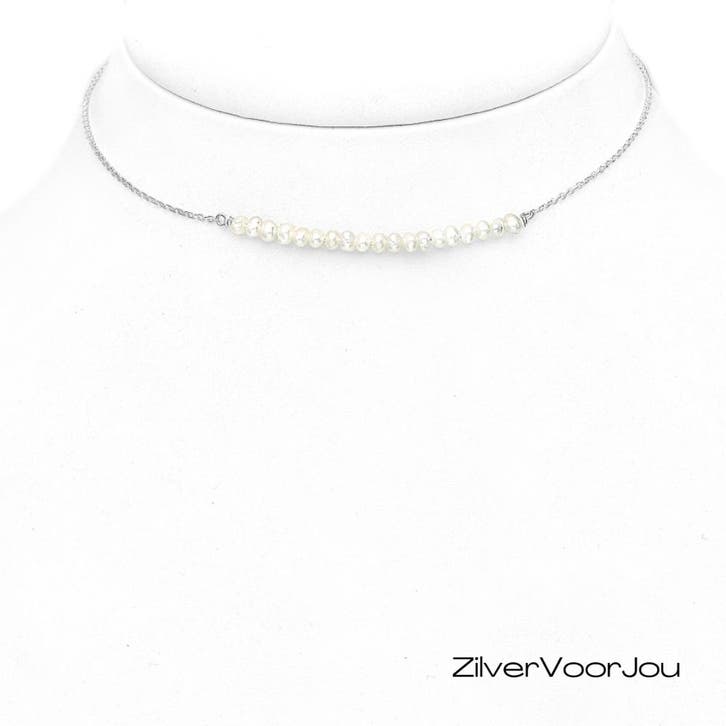 Zilveren rij zoetwaterparel ketting, Sieraden, Tassen en Uiterlijk, Kettingen, Nieuw, Verzenden