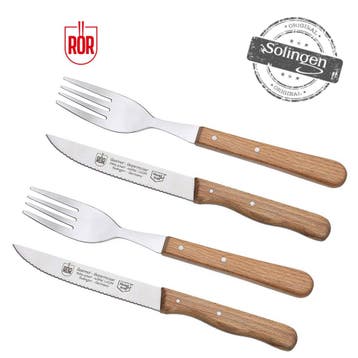 RÖR Solingen Steakmes – Vespermes – Gekarteld – Set m, Ophalen of Verzenden, Nieuw, Rvs of Chroom