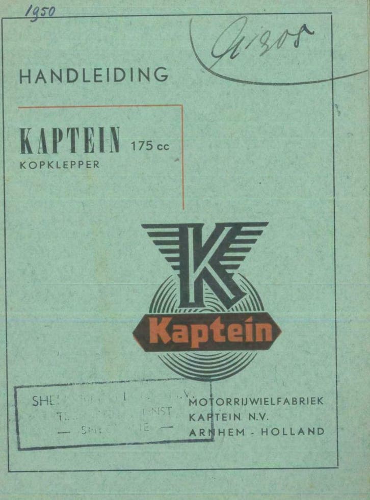 1950 Handleiding Kaptein 175cc Kopklepper Motor, Motoren, Handleidingen en Instructieboekjes, Overige merken, Verzenden