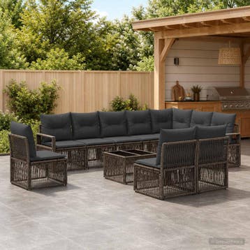 vidaXL Tuinbankenset 11 st Grijs poly rattan, Tuin en Terras, Verzenden, Nieuw, Meer dan 8 zitplaatsen