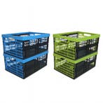 Set van 4 vouwkratten 32 Liter - Groen en Blauw, Ophalen of Verzenden, Nieuw