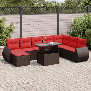 vidaXL 9-delige Loungeset met kussens poly rattan acacia, Verzenden, Nieuw, Loungeset