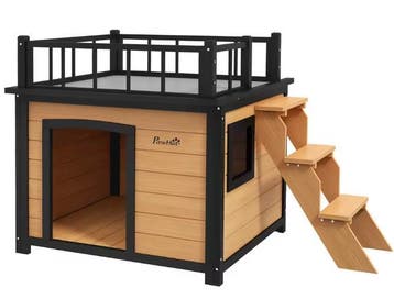 Houten Hondenhuis met Balkon en Trap –Verhoogd Buitenhuis Ho, Verzenden, Nieuw