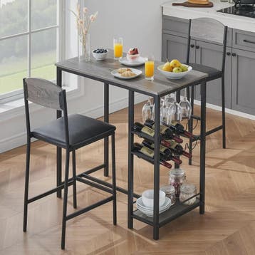 3-delige Bartafel Set met 2 Stoelen, Wijnrek en Opbergruimte, Verzenden, Nieuw