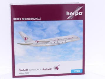 Schaal 1:500 Herpa 514361 Qatar Airways Airbus A380 Reg...., Ophalen of Verzenden, Zo goed als nieuw
