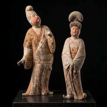 Oud Chinees, Tang-dynastie Terracotta Koppel Dikke Dames