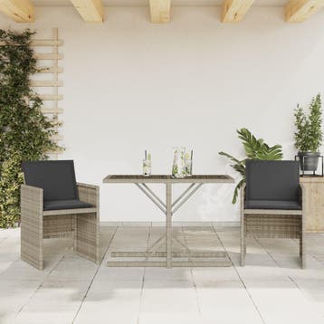 vidaXL 3-delige Bistroset met kussens poly rattan lichtgrijs, Verzenden, Nieuw