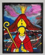 Bruno Improta (XX) - San Gennaro con Vesuvio in eruzione